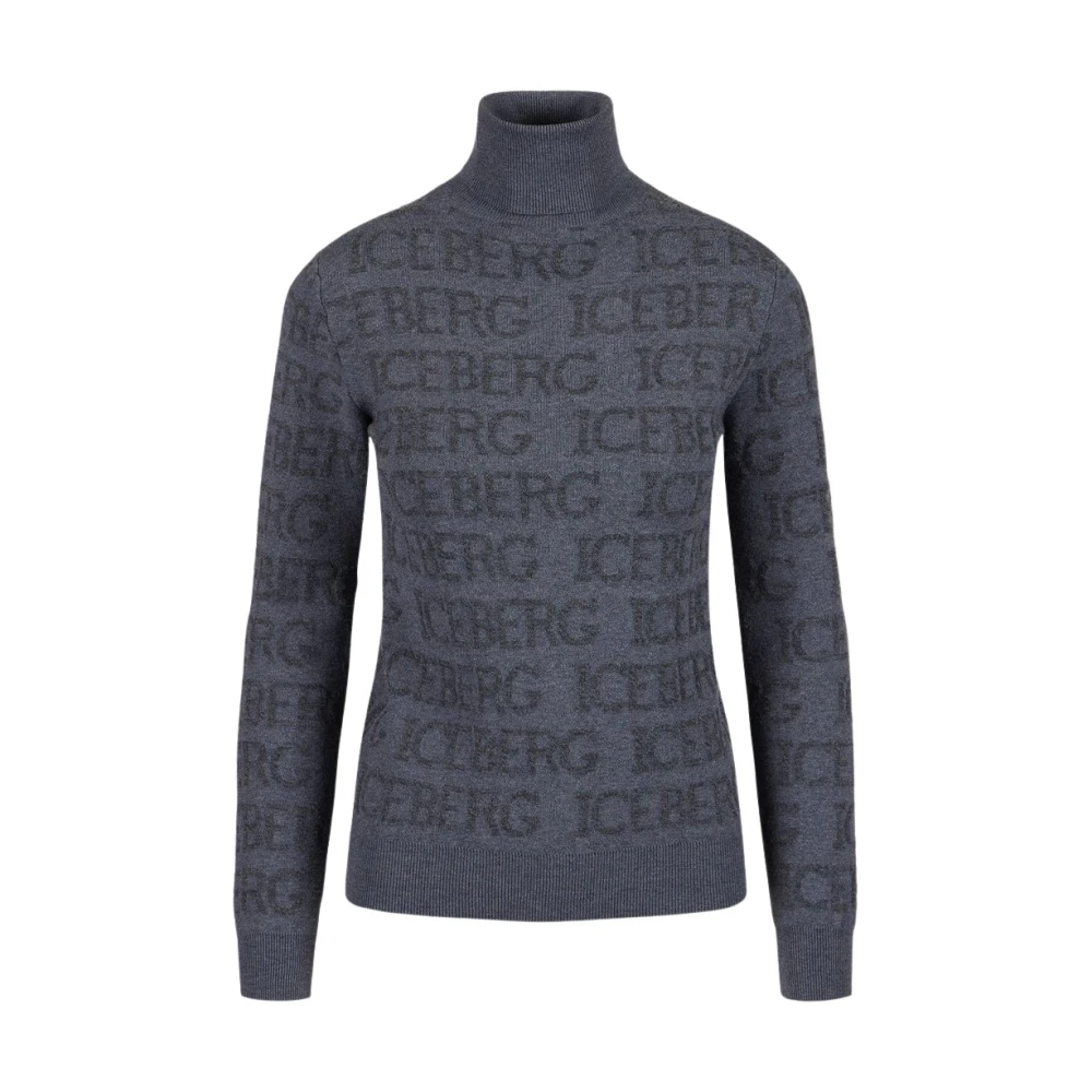 Iceberg Trui met opstaande kraag en allover-logo Gray Dames