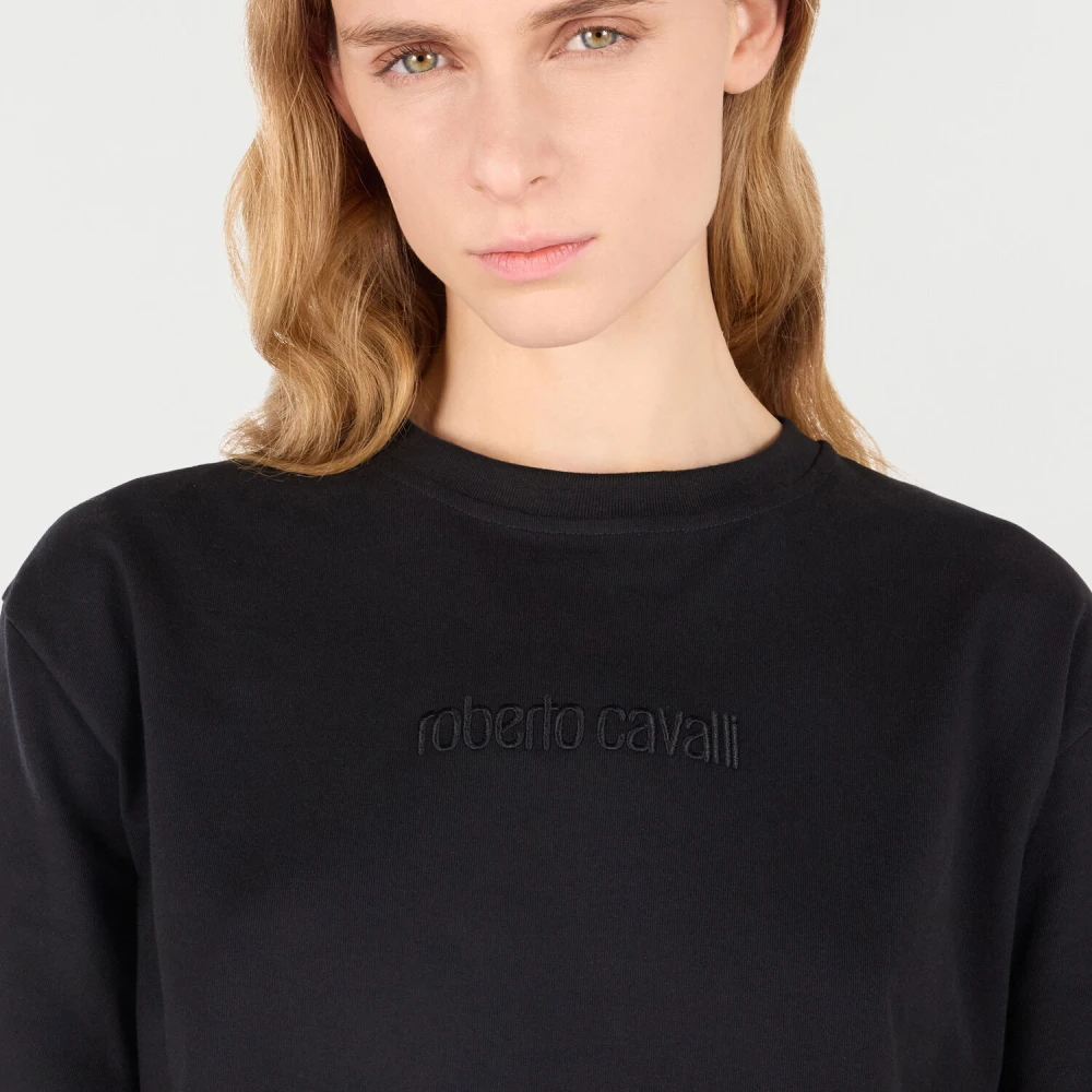 Roberto Cavalli Gefranjde katoenen crop top Black Dames