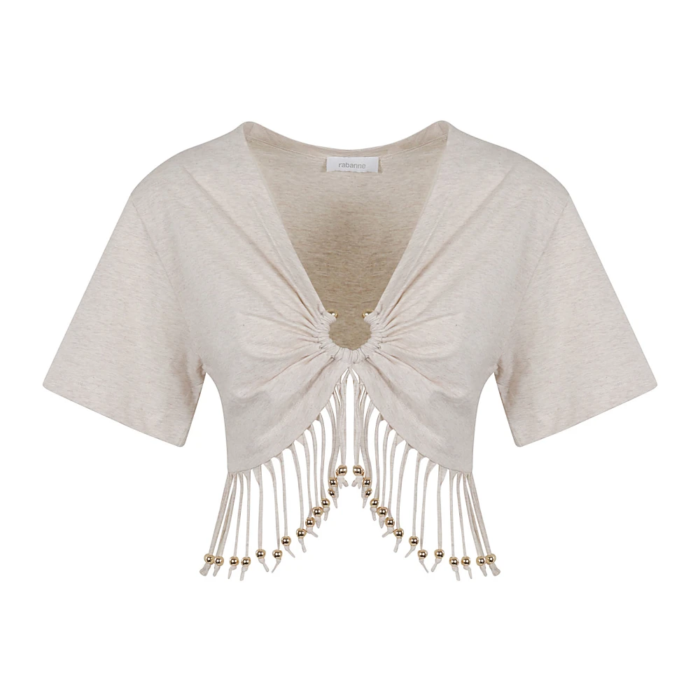 Paco Rabanne Beige gerimpeld T-shirt met kraalversieringen Beige Dames