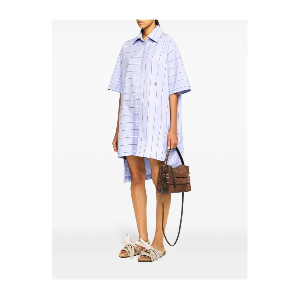JW Anderson Blauw Geborduurd Logo Knoopshirt Blue Dames