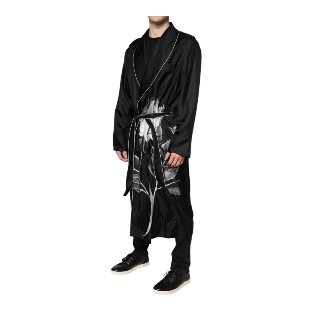 Dolce & Gabbana Zwarte Bloemen Ceintuur Badjas Nachtkleding Black Heren