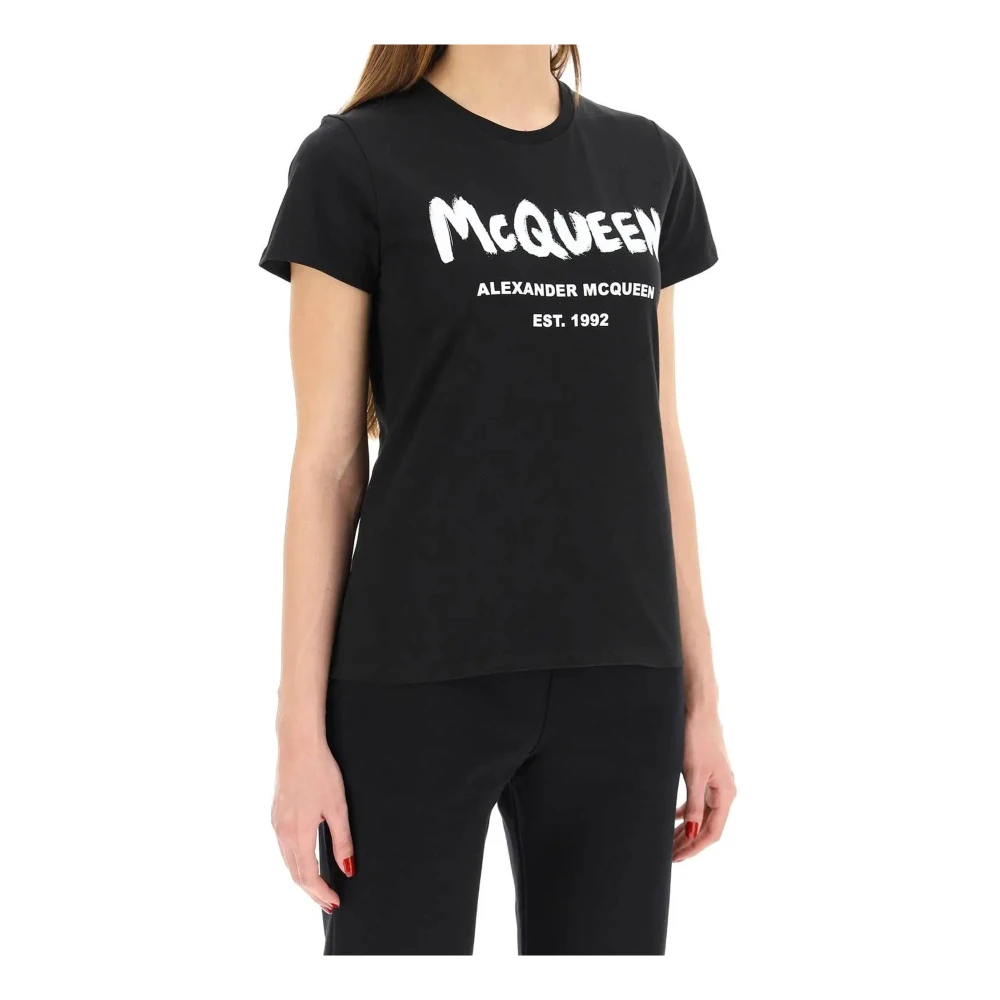 alexander mcqueen Katoenen Logo T-Shirt Black Dames