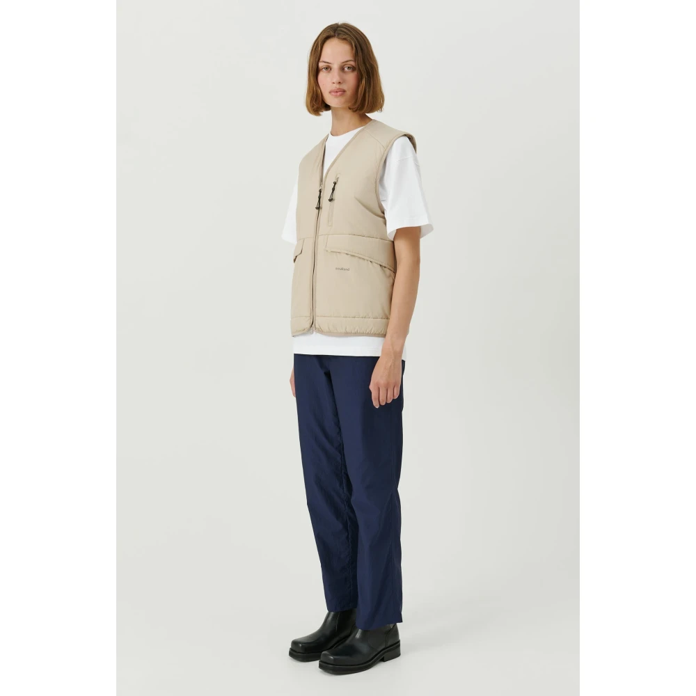 Soulland Utility Vest in Polyester Ripstop Stof Beige Heren