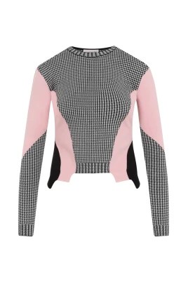 Elegant Svart Houndstooth Tröja