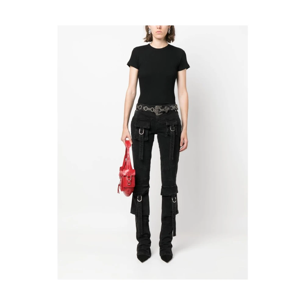 Isabel marant Zwarte Katoenen Geribbelde Logo T-shirt Black Dames