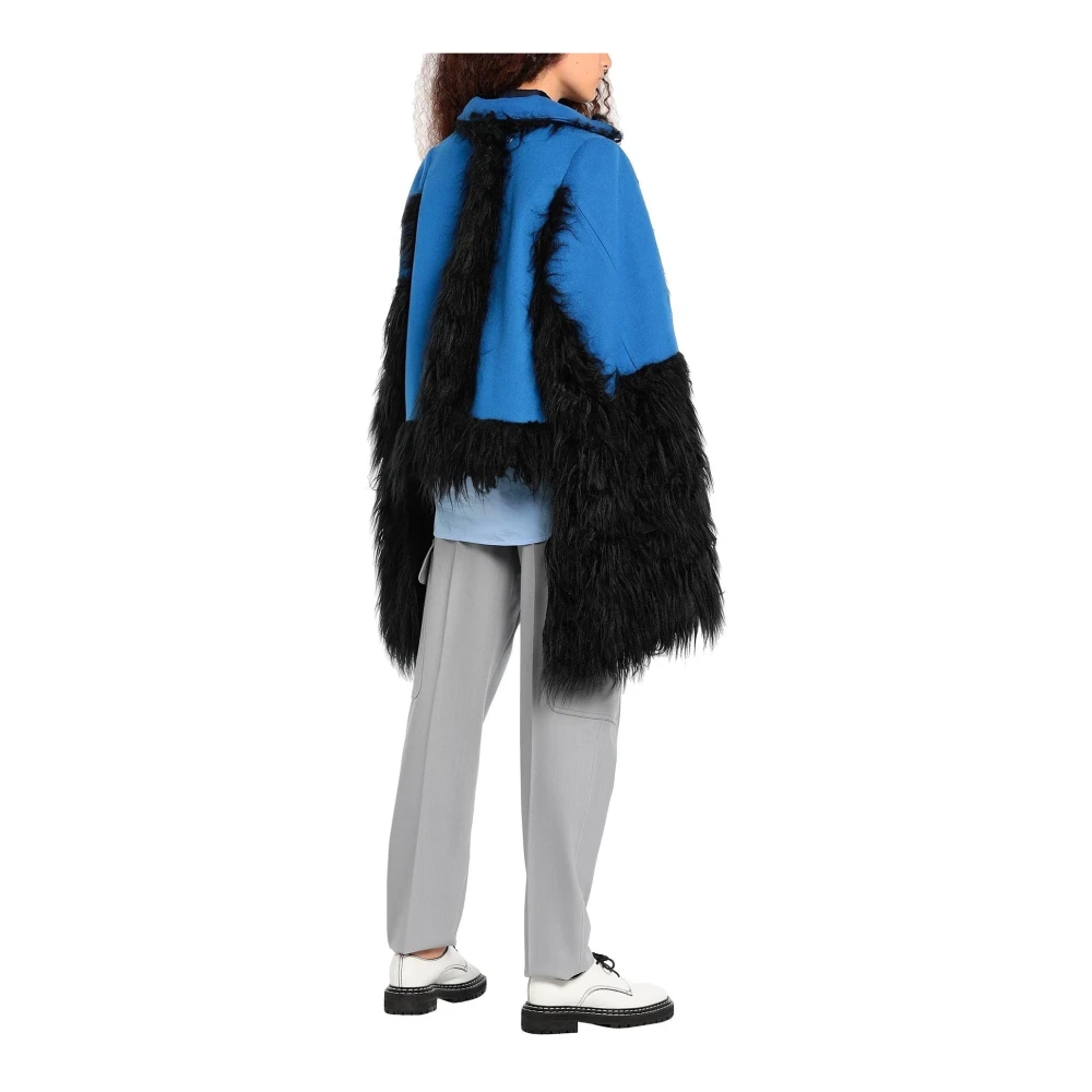 Maison Margiela Faux Fur Trimmed Cape Jacket Blue Dames