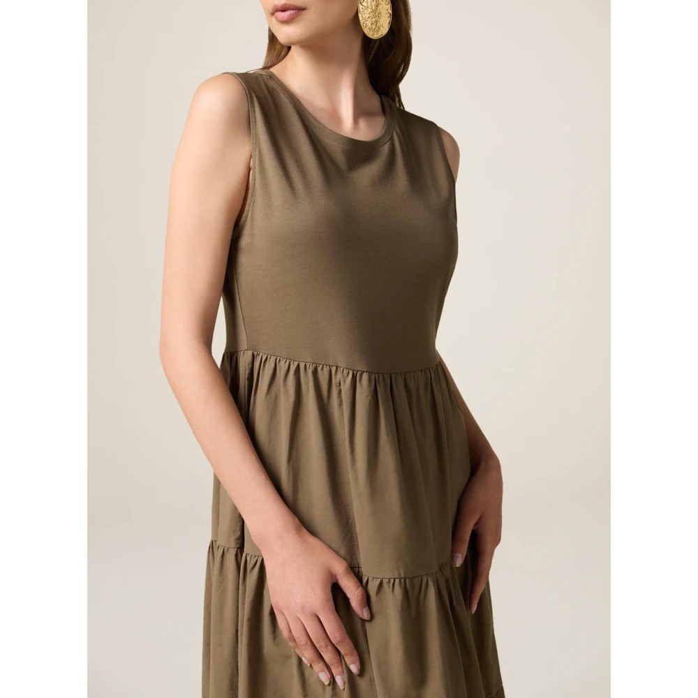 Oltre Katoenen Mouwloze Maxi Jurk met Ruche Green Dames