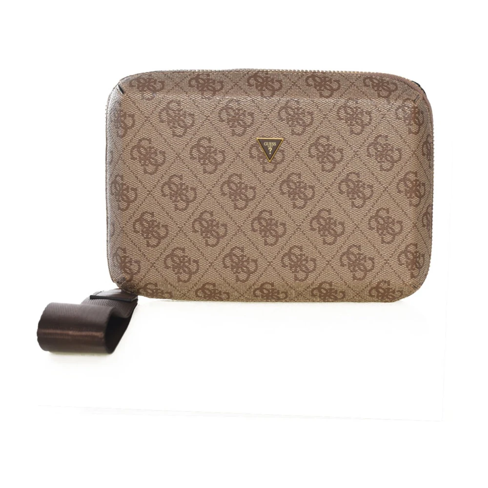 Guess Monogram Modena stijve kubus clutch Brown Heren