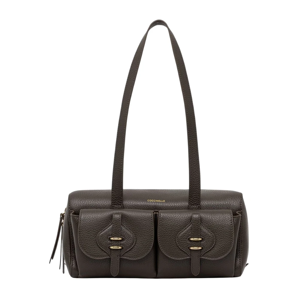 Coccinelle , Shoulder Bags, Female, Brown, One Size, Textured Leather Shoulder Bag With Buckle Detail - Image 3