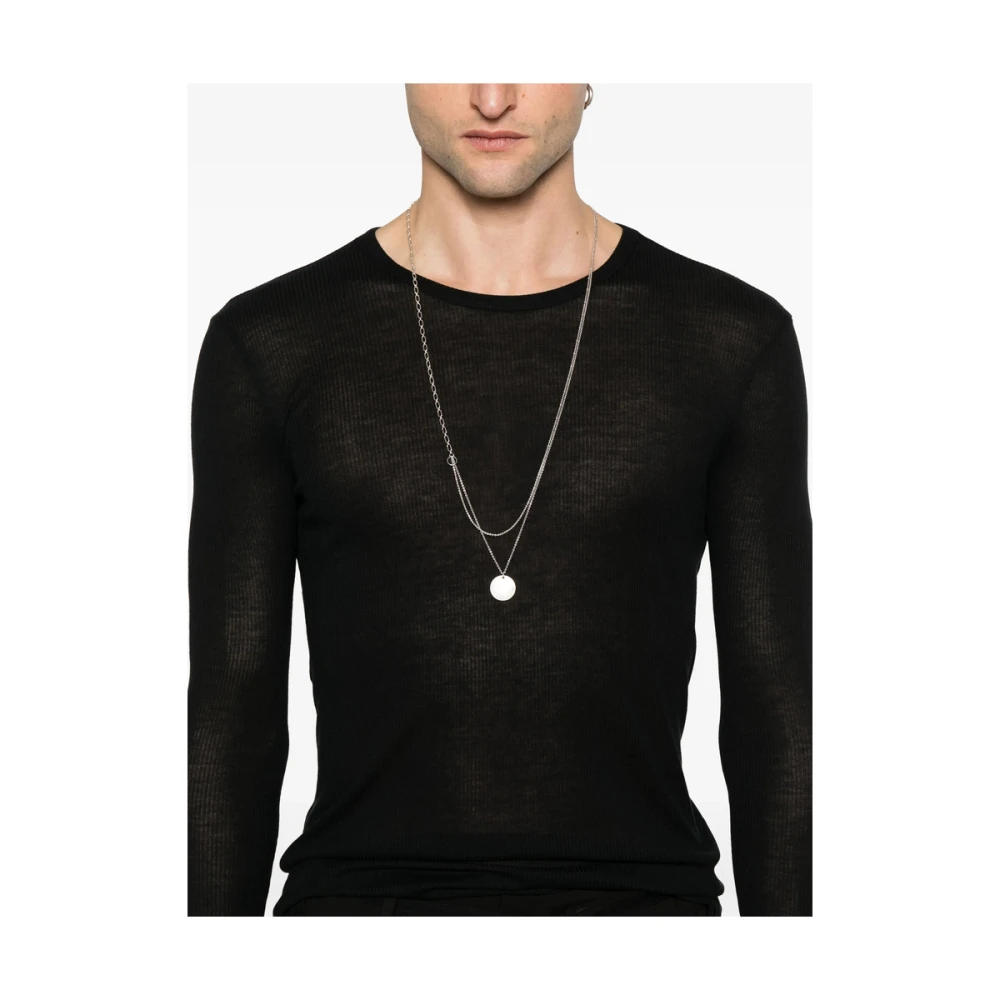 Ann Demeulemeester Zwart Geribbelde Ronde Hals Lange Mouw Black Heren