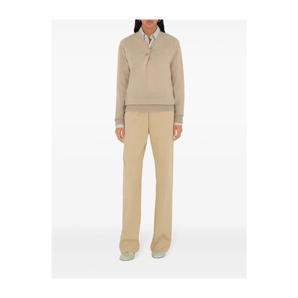 Burberry Beige Cashmere V-Hals Trui Brown Dames