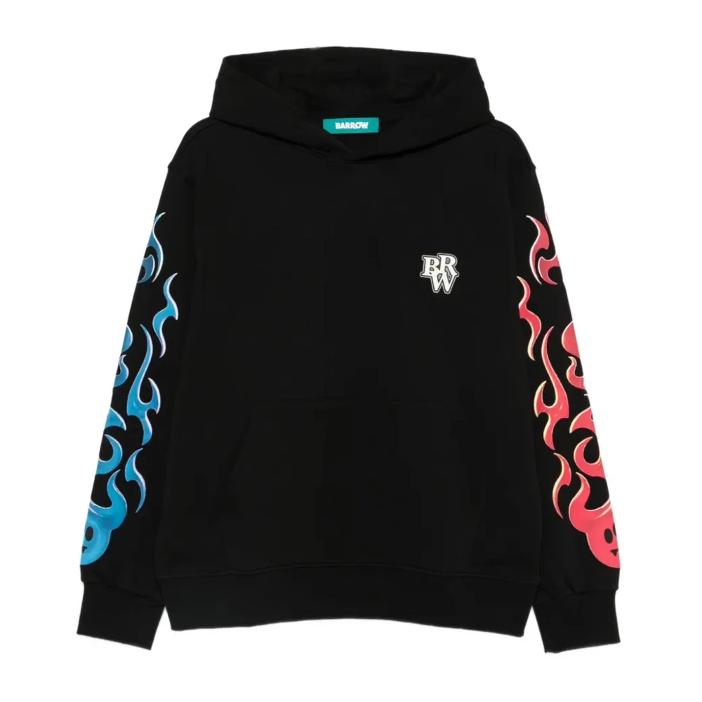 Barrow Black Hoodies, Male, Xs, Felpa Con Stampa Cappuccio Logo