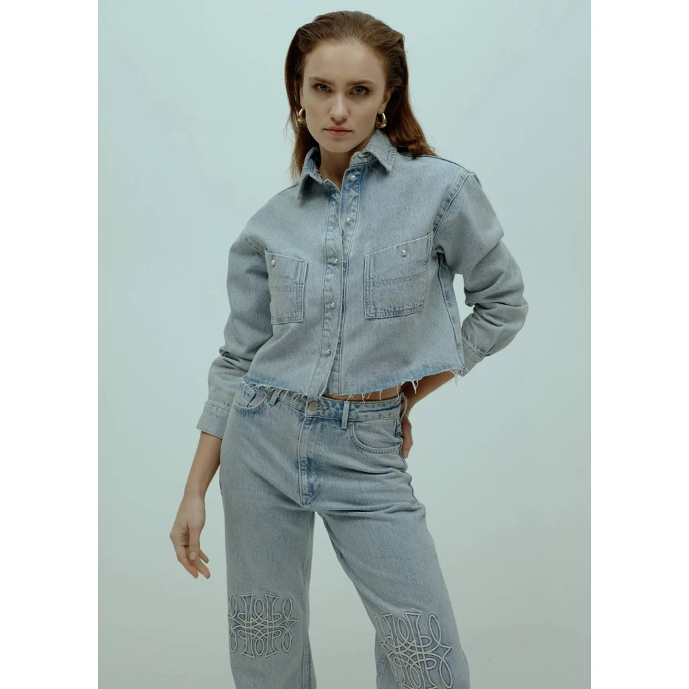 Homage Vintage Geborduurde Straight Leg Jeans Blue Dames