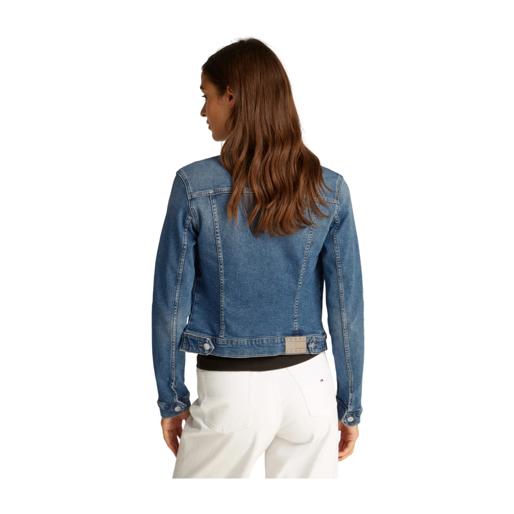 Tommy Jeans Blauwe Denim Jack Lange Mouw Knoopsluiting Blue Dames