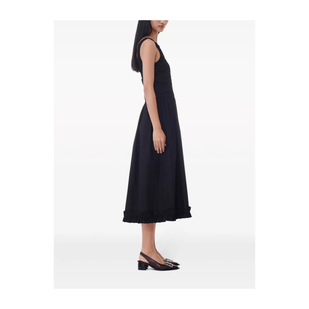 Ganni Poplin Ruched Jurk Black Dames