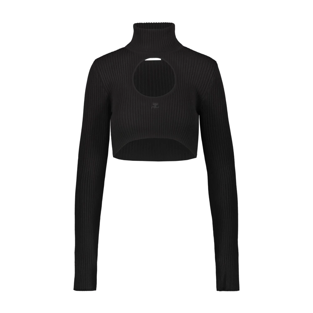 Courrèges Zwart Geribbelde Gebreide Sweatshirt met Geborduurd Logo Black Dames