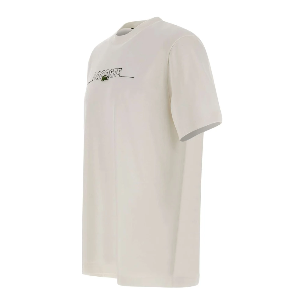 Lacoste Wit Katoenen T-shirt met Geborduurd Logo White Heren