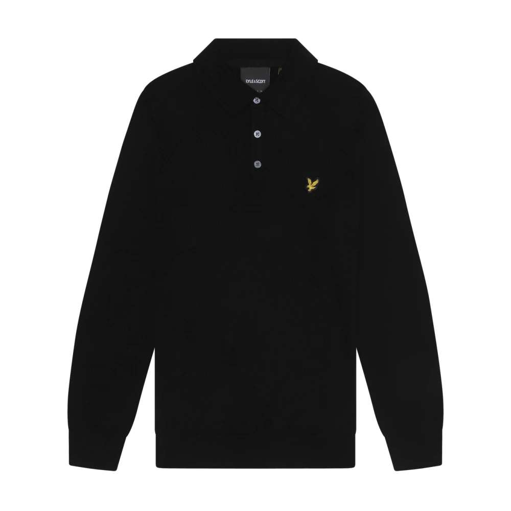 Lyle & Scott Merino Bomull Långärmad Stickad Piké Black, Herr