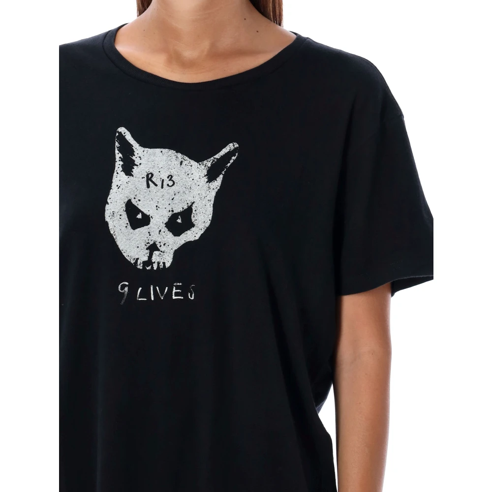 R13 Black Cat Graphic T-Shirt Black Dames