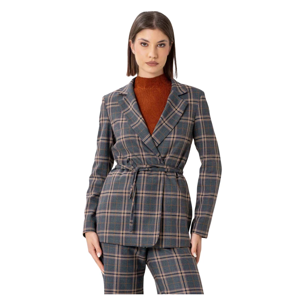 Kocca Women's Multicolor Chequered Wrap Around Jacket - Blazers - Xl - Jackets