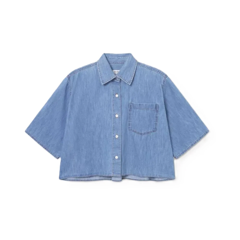 SoSUE Korte Mouw Denim Blouse Cropped Blue Dames