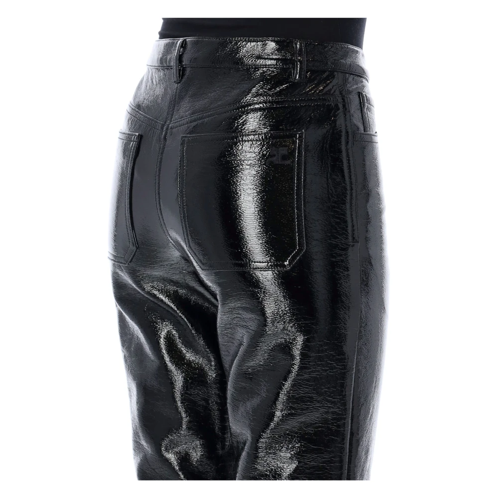 Courrèges Zwarte Vinyl Broek Hoge Taille Straight-Leg Black Dames