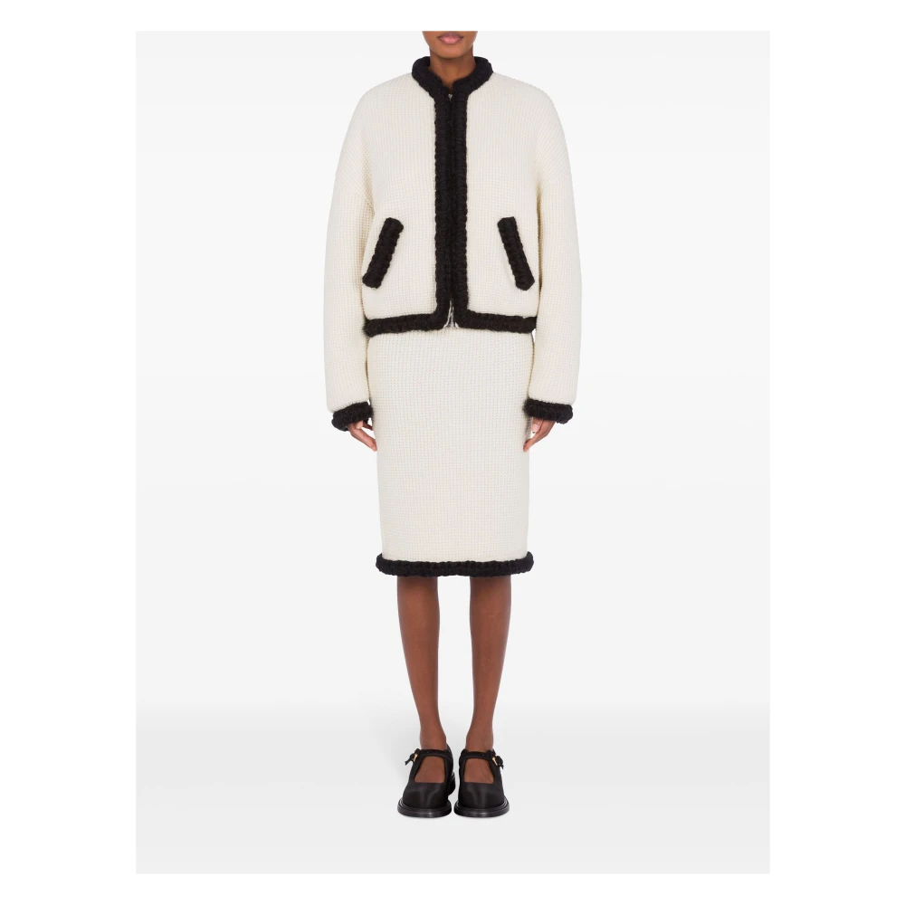 Moschino Wafel Gebreide Wollen Blazer White Dames