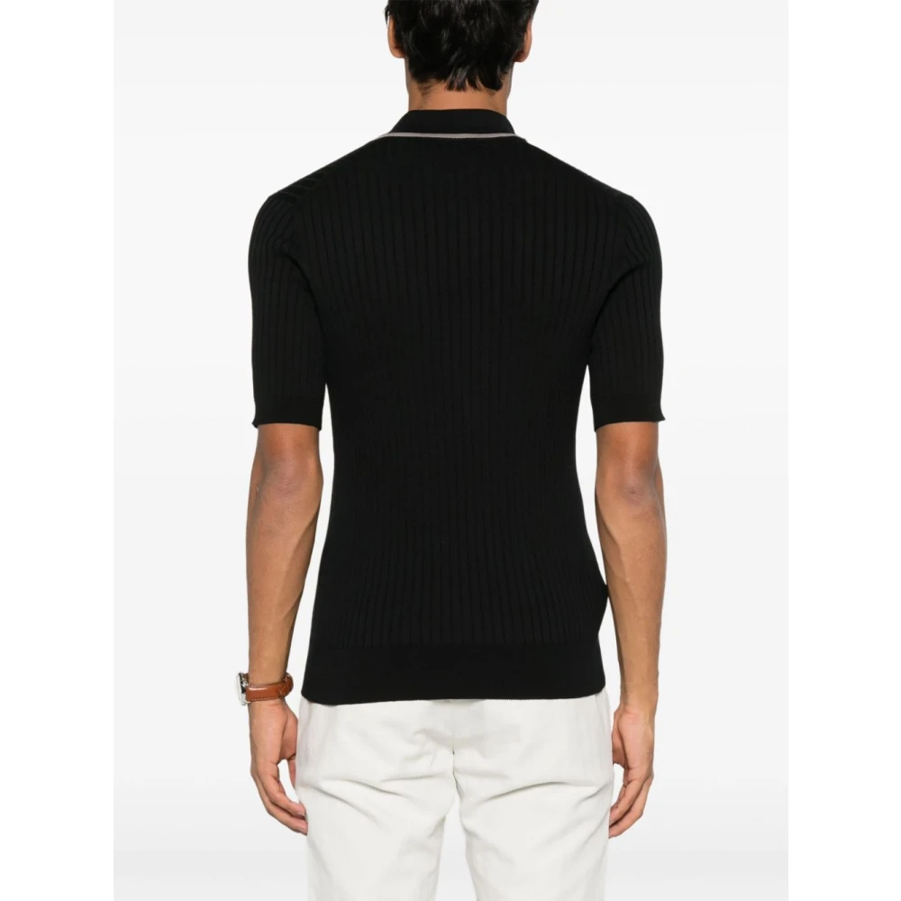 BRUNELLO CUCINELLI Gestreept Poloshirt met Knoopsluiting Black Heren