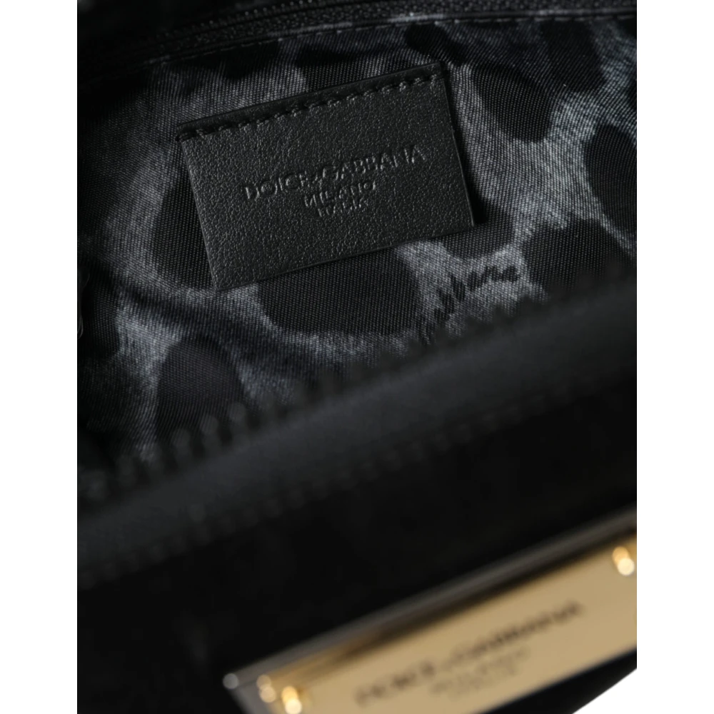 Dolce & Gabbana Zwarte Nylon Logo Plaque Sleutelhanger Tas Clutch Black Heren