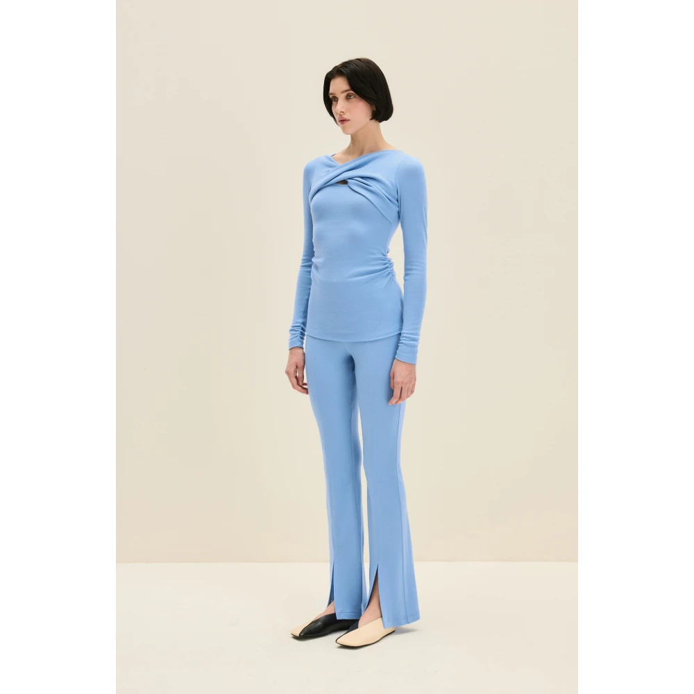 Jaaf Arctic Blue Wollen Top met Gedraaide Voorkant Blue Dames