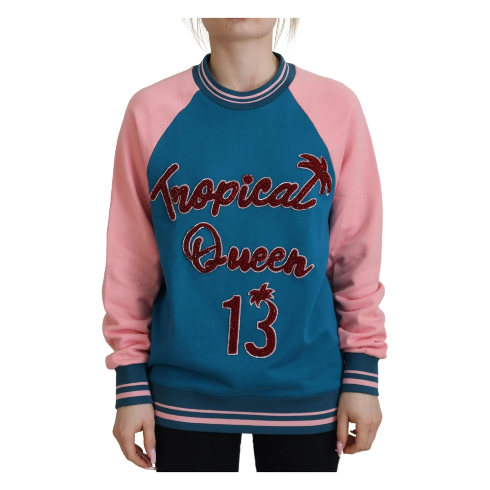 Dolce & Gabbana Women's Blue Sweatshirts, S, Tropical Queen 13 Embellished Sweatshirt