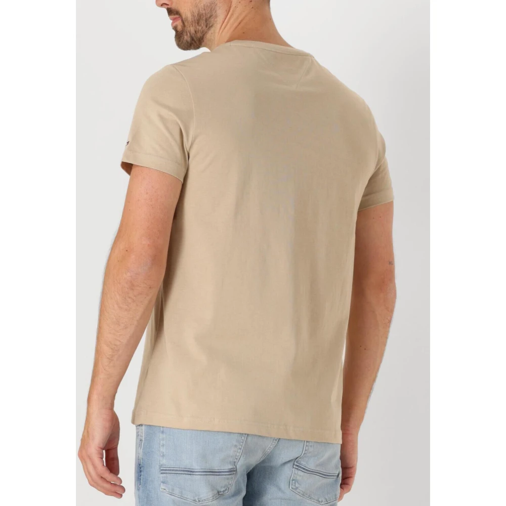 Tommy Hilfiger Khaki Logo Tee Casual Stijl Beige Heren