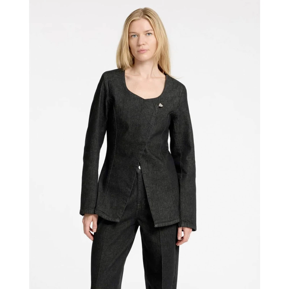 Selected Femme Denim Blazer Slfcora U-Neck Fitted Black Dames