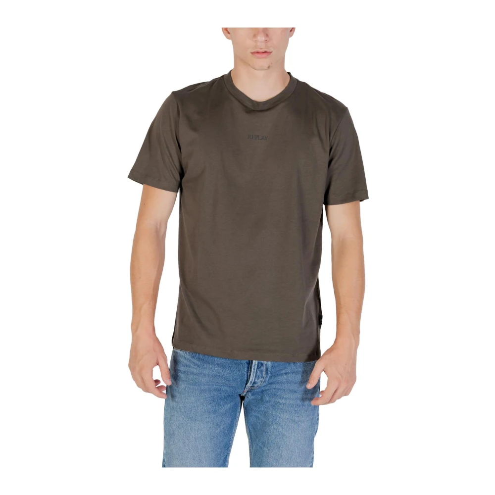 Replay Camiseta De Manga Corta Con Cuello Redondo Y Estampado Tops Hombre Verde S Camiseta De Manga Corta Con Cuello Redondo Y Estampado