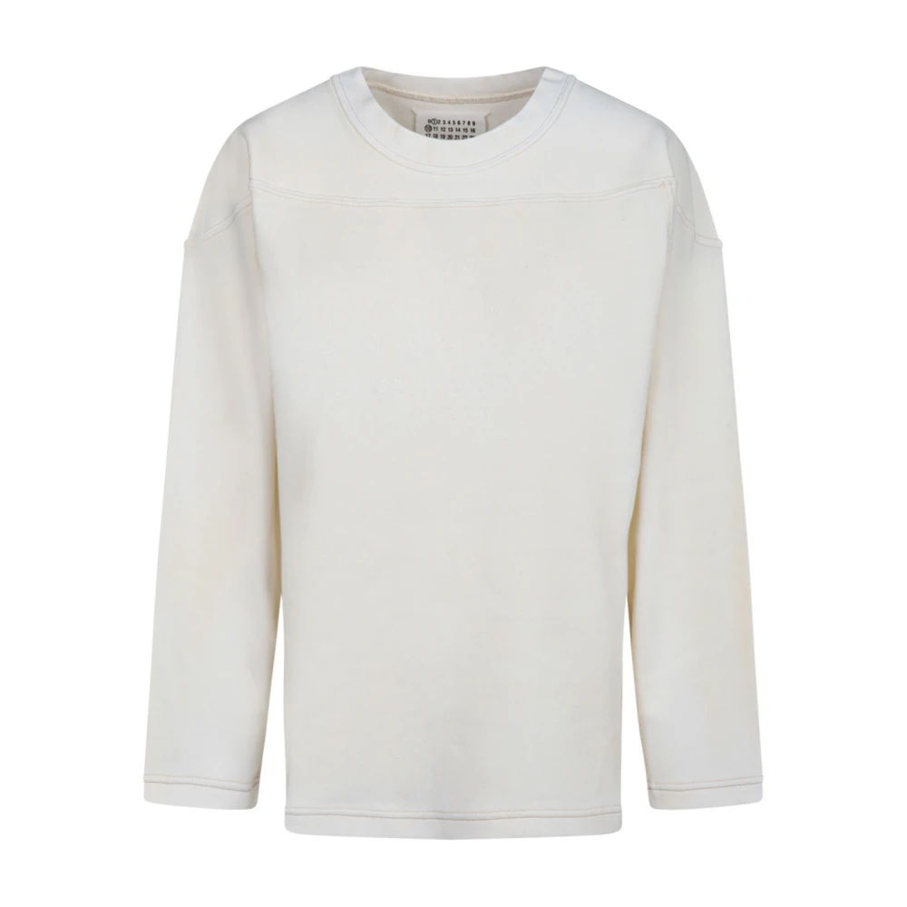 Maison Margiela Women's White Crewneck Sweatshirt With Numerical - Round-Neck Knitwear - Xs - Knitwear