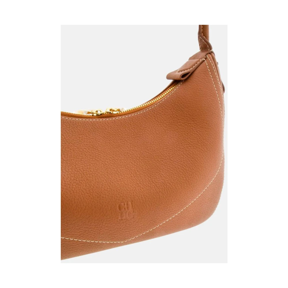 Carolina Herrera Blasón Schouder Leren Tas Brown Dames