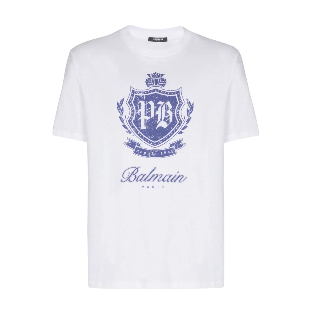 Balmain Men's White Graphic Print Crew Neck T-Shirt - T-Shirts - M - Tops