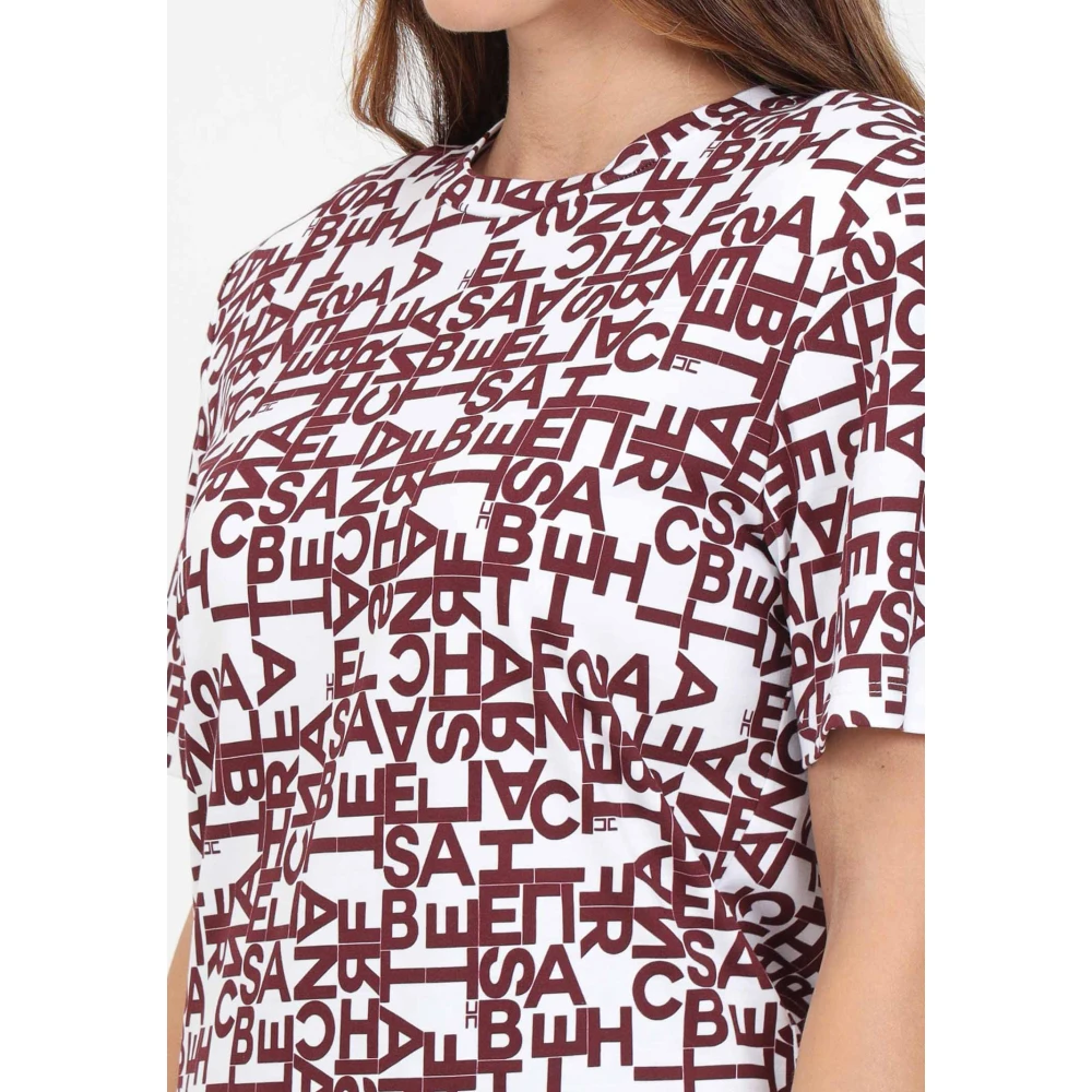 Elisabetta Franchi Witte T-shirt met korte mouwen en all-over lettering Multicolor Dames