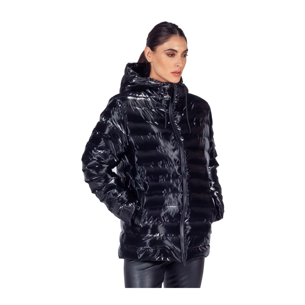 Rains Zwarte Gewatteerde Pufferjas met Capuchon Black Dames