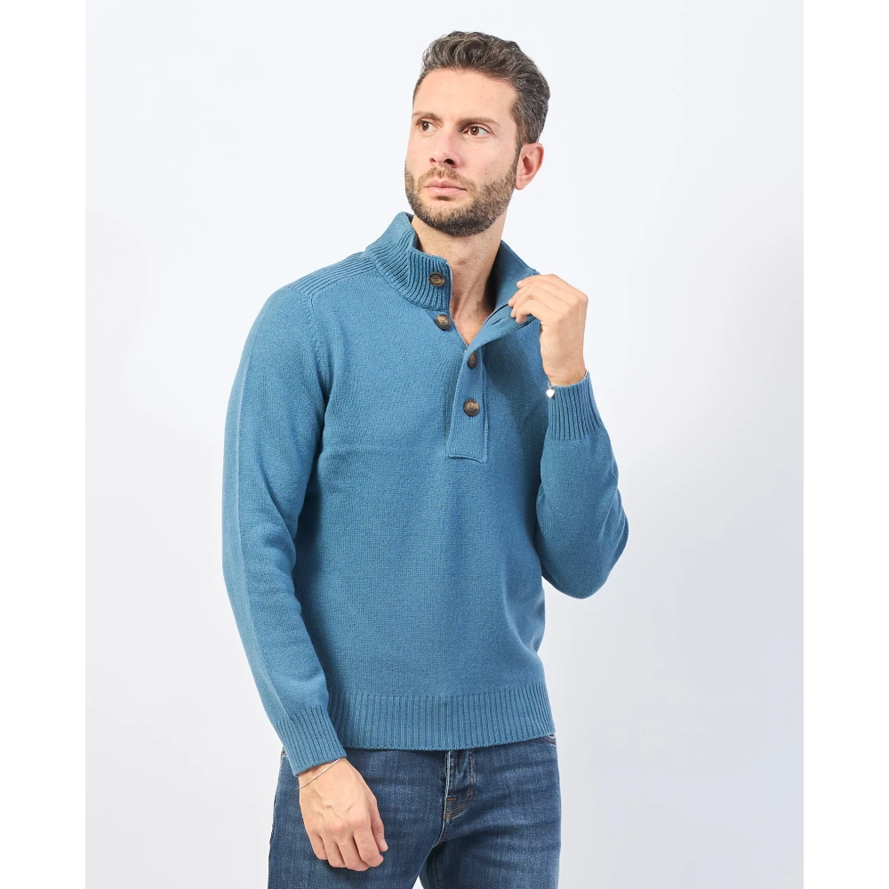 Gran Sasso Blauwe Cashmere Polo Sweater Blue Heren