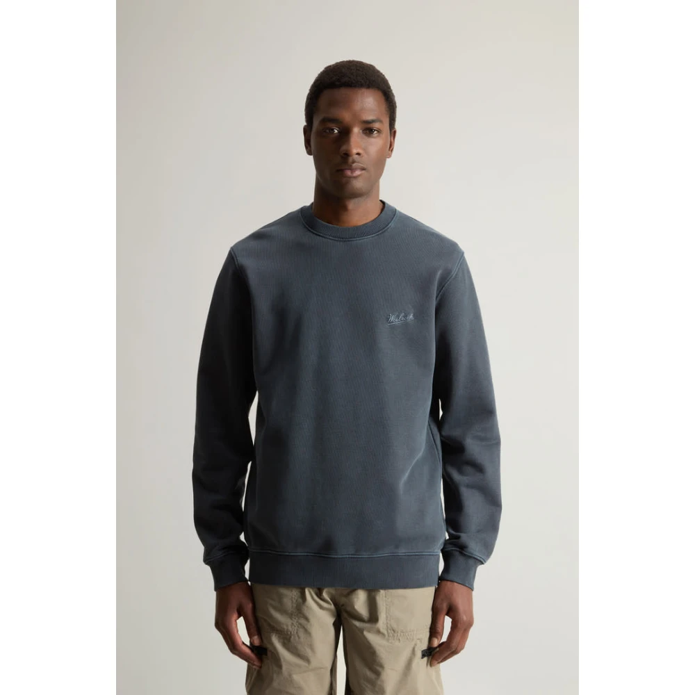 Woolrich Blauwe Crewneck Melton voor Mannen Blue Heren