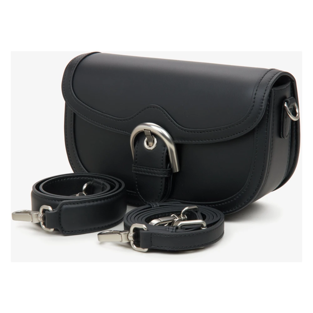 Estro Dames Zwarte Leren Hoefijzer Schoudertas Er00115771 Black Dames