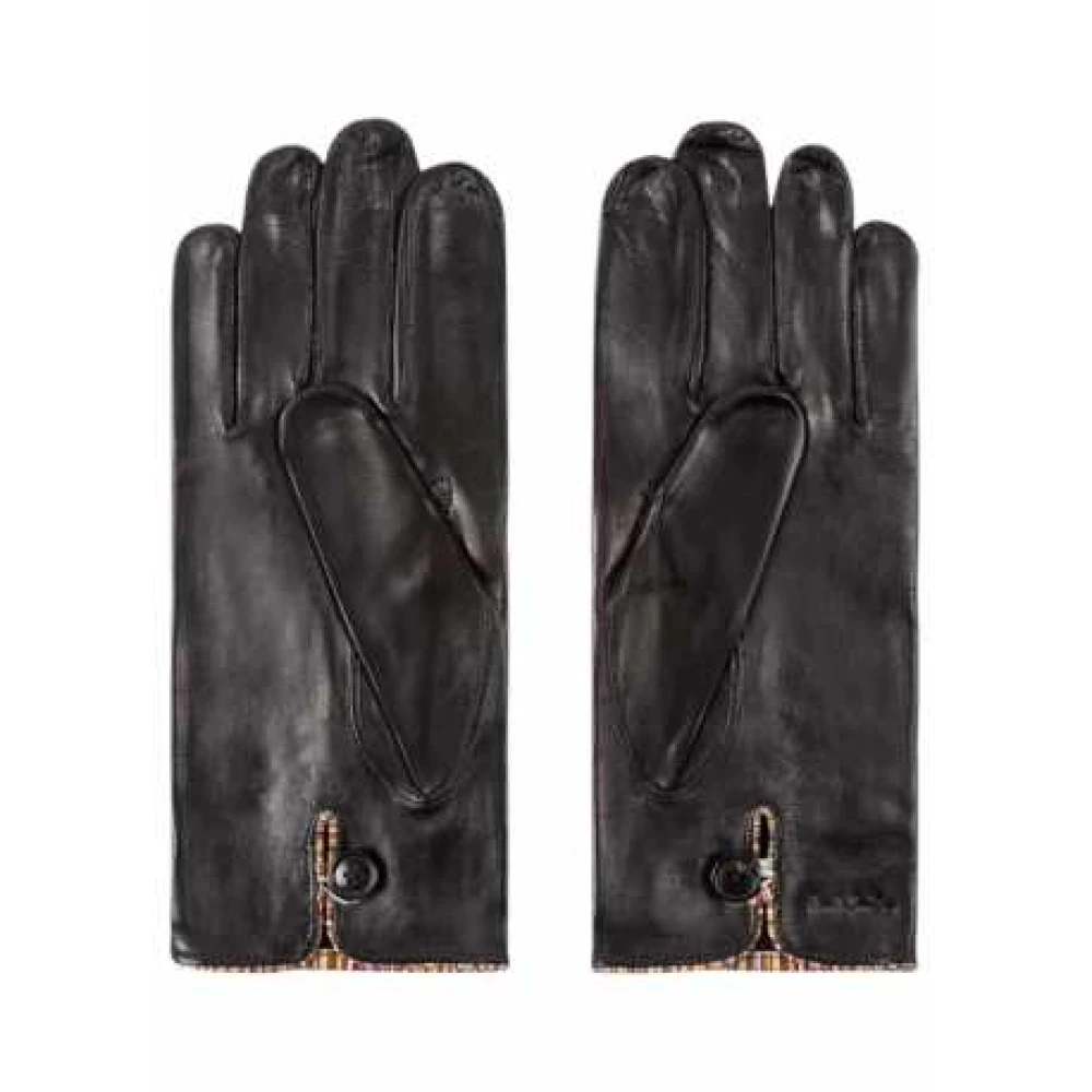 Paul Smith Zwarte leren handschoenen met Signature Stripe Black Heren