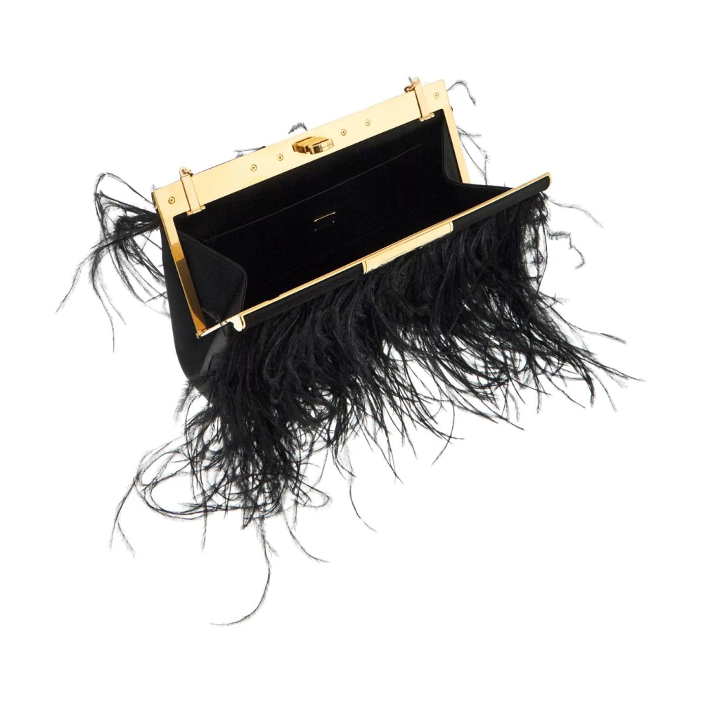 Dolce & Gabbana Zijden Veren Schoudertas met Ketting Black Dames
