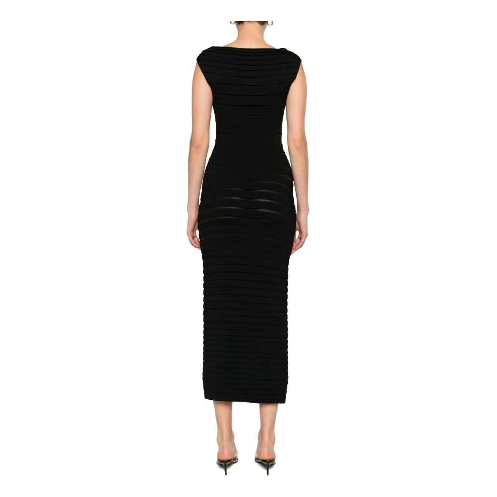 Alaïa Gestreepte 3D Midi Jurk Black Dames