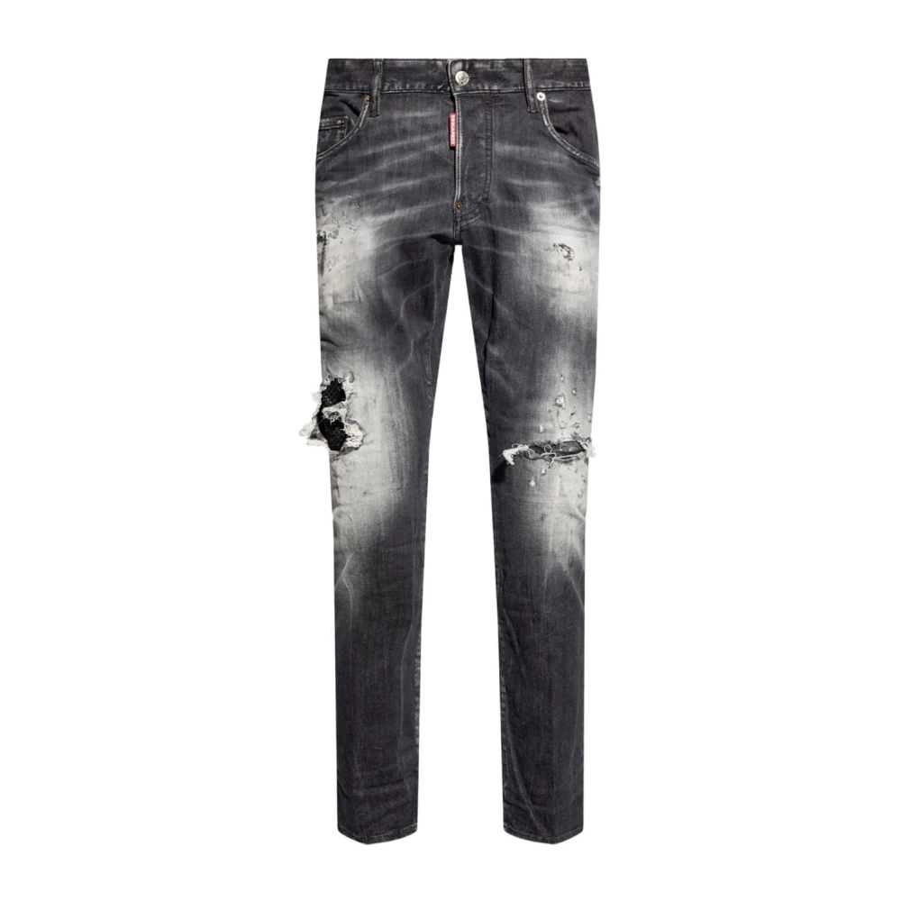 Dsquared2 Svart Sliten Denim Jeans Black, Herr