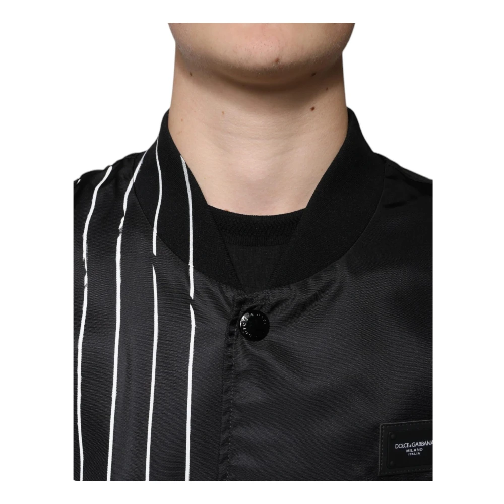 Dolce & Gabbana Gestreepte Polka Dot Bomberjack met Logo Black Heren