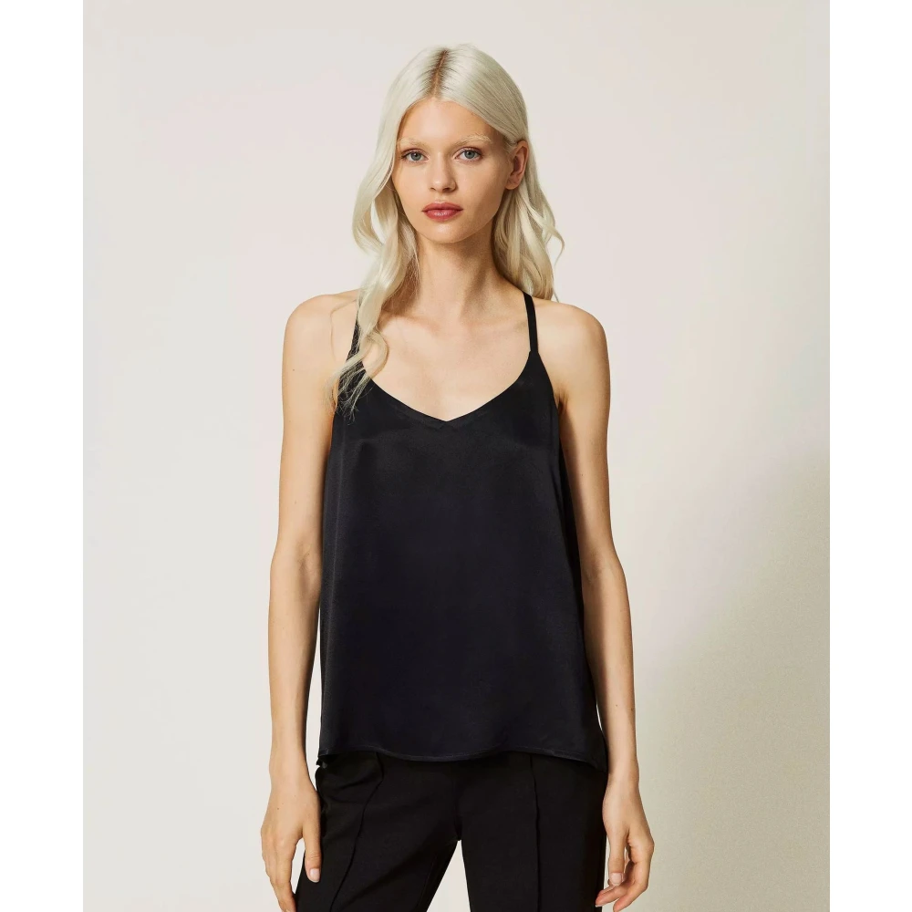 Twinset Zwart viscose top met dunne bandjes Black Dames