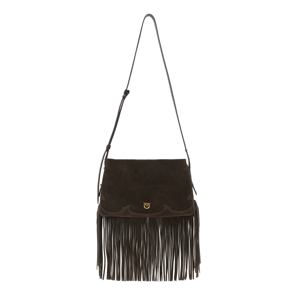 Pinko Women's Brown Small One, Two, Three Suede Crossbody Bag