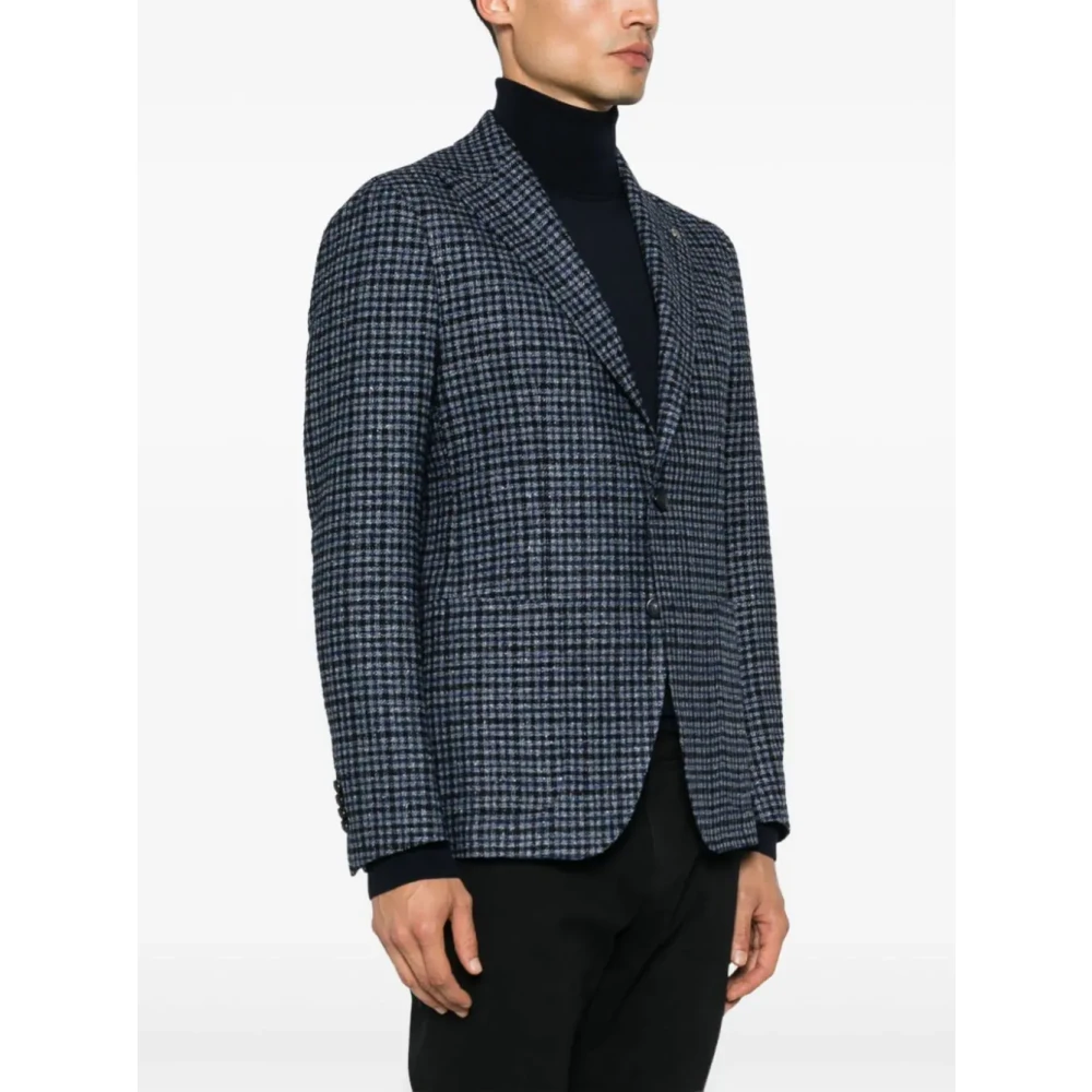 Tagliatore Geruit Patroon Blazer met Broche Detail Blue Heren